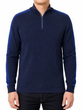 Merino Mens 100% Wool Quarter Zip Navy Blue Long Sleeve Sweater Est S Layering
